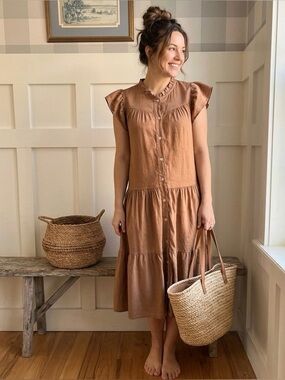 Dylan Tiered Button-Front Midi Dress XS Beach Western